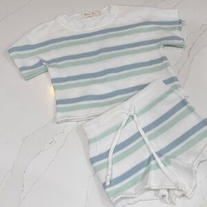 Kids Striped Matching Set - Blue and Green